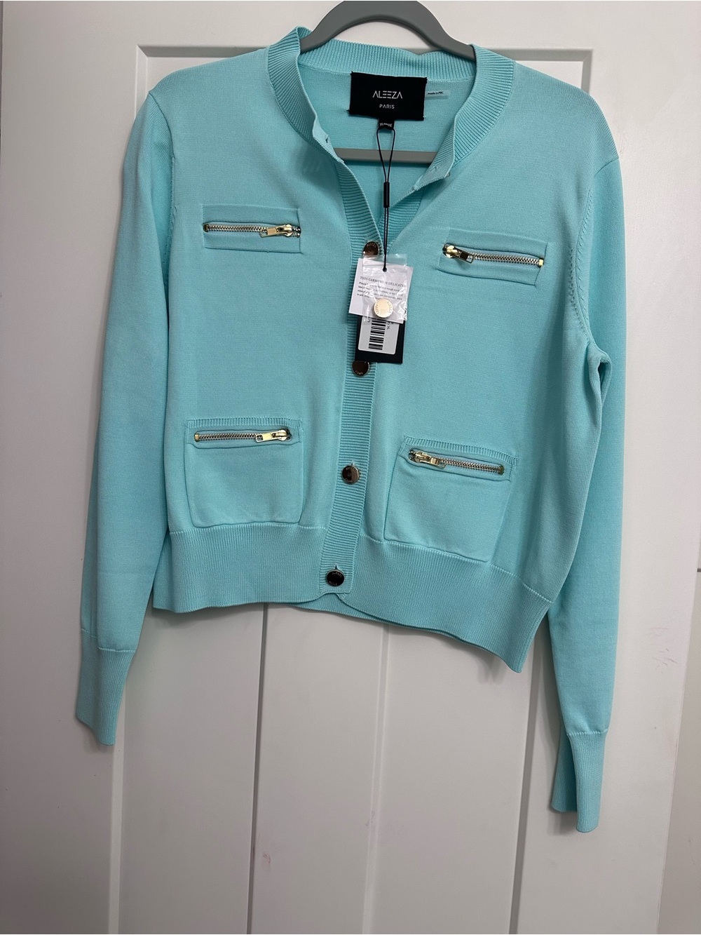 ALEEZA Paris Zip-Pocket Cardigan Blazer in Jelly Mint